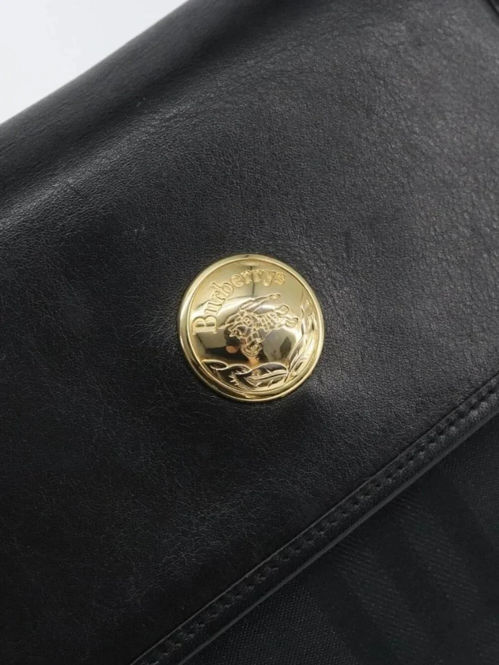 Burberrys Nova Check Hand Bag Leather Canvas Black Gold Auth gh1496 - Picture 11 of 16